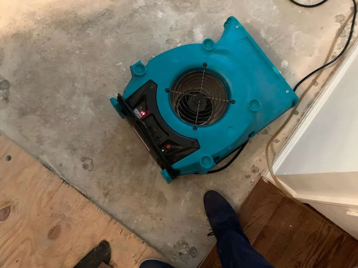 Air mover drying subfloor during Leak Detection & Repair in Palmerton